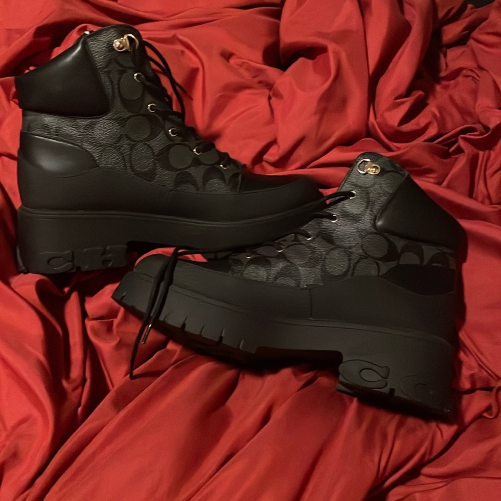 NEW never worn black Coach logo boots